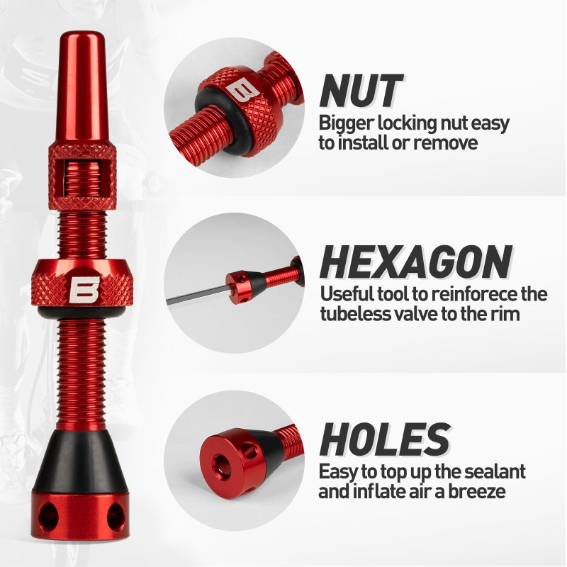 BWSHLF Tubeless Presta Valve Stem 40/44/55/60/65/70/80/100 mm, Super Light Alloy Presta Valve Stem Kit with Valve Core Remover Tool and Valve Stem Caps - Multiple Color and Size Options(Pair) - Image 2